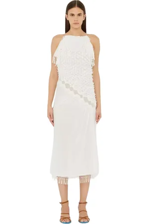 CHRISTOPHER ESBER Kjole, Dame, Hvid, S, Polyester, Hvid Frynset Midi Kjole Blonde Finish