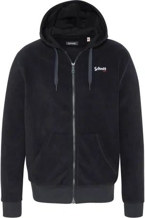 Schott NYC Sweathshirts & Hoodies, Herre, Sort, S, Polyester, Blå hættetrøje med lynlås