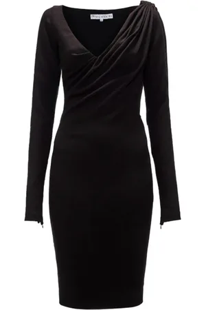 J.W.Anderson Kjole, Dame, Sort, S, Polyester, Sort, rynket V-hals kjole