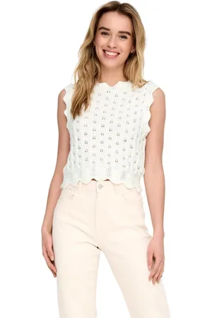 ONLY Top, Dame, Hvid, XL, Bomuld, Damestrik Top