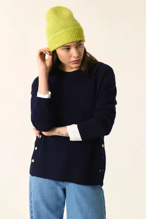 Des Petits Hauts Strik, Dame, Blå, M, Uld, Marineblå Merinould Langærmet Top