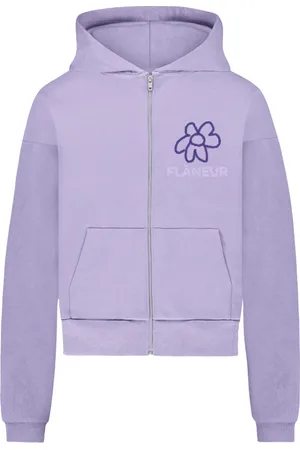FLÂNEUR Sweathshirts & Hoodies, Herre, Lilla, XL, Bomuld, Lilla Flower Doodle Lynlås Hættetrøje