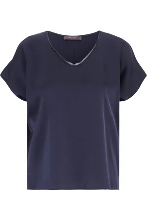 Vera Mont Bluser & Skjorter, Dame, Blå, 5XL, Satin, Satin V-hals Bluse