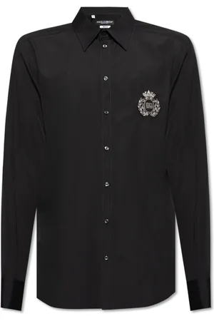 Dolce & Gabbana Skjorte, Herre, Sort, M, Bomuld, Bomuldsskjorte med applikation