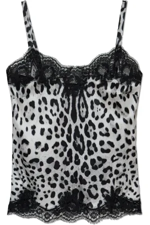 Dolce & Gabbana Top, Dame, Grå, 2XS, Silke top med dyreprint