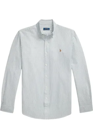 Ralph Lauren Skjorte, Herre, Grøn, S, Bomuld, Stribet Oxford skjorte med broderet hest