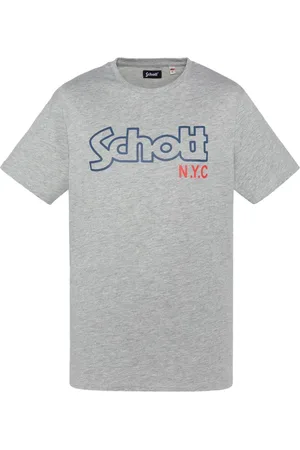 Schott NYC Top, Herre, Grå, 2XL, Bomuld, Bomuld Logo Print T-Shirt