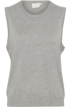 Kaffe Strik, Dame, Grå, S, Uld, Grå Melange Strik Slipover Sweater