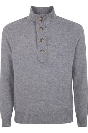 BARBA Strik, Herre, Grå, M, Uld, Perle Strikket Polo Skjorte