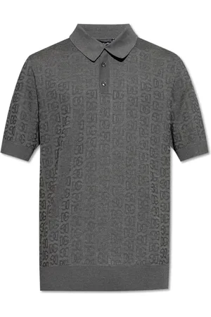 Dolce & Gabbana Top, Herre, Grå, L, Uld, Silke polo med monogram