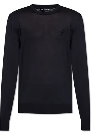 Dolce & Gabbana Top, Herre, Blå, M, Silke sweater med broderet logo