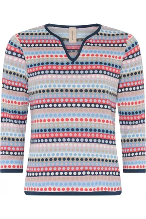 Skovhuus Strik, Dame, Flerfarvet, L, Bomuld, Plettet 3/4 Ærme Pullover Bluse Blå/Rosa