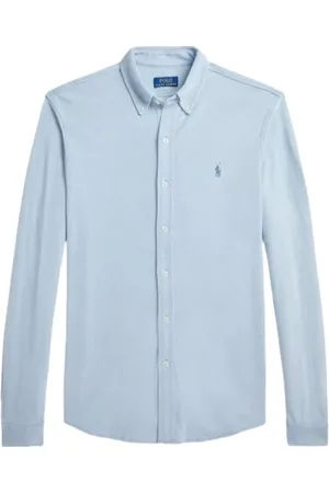 Ralph Lauren Skjorte, Herre, Blå, S, Bomuld, Piqué Strik Skjorte Klassisk Stil