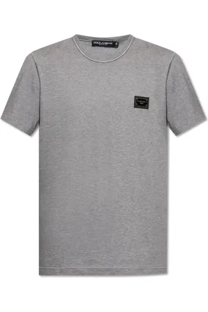 Dolce & Gabbana Top, Herre, Grå, 3XL, Bomuld, T-shirt med logo applikation