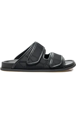 VALENTINO GARAVANI Sko, Herre, Sort, 41 EU, Læder, Sorte Flade Sandaler Iconographe Aw24