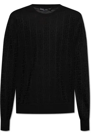 Dolce & Gabbana Strik, Herre, Sort, XL, Silke sweater med monogram