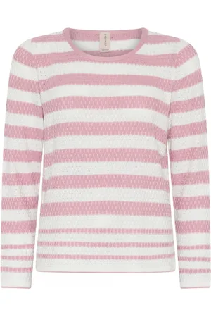 Skovhuus Strik, Dame, Lyserød, M, Bomuld, Sporty Stribet O-Neck Pul Bluse