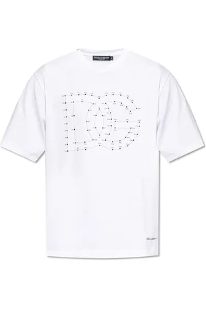 Dolce & Gabbana Top, Herre, Hvid, L, Bomuld, T-shirt med trykt logo