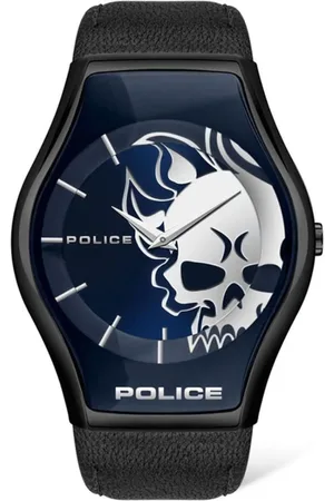 Police Tilbehør, Herre, Sort, ONE SIZE, Læder, Sort Læderrem Kvartsur