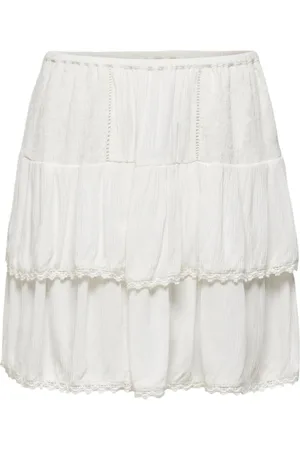 ONLY Nederdel, Dame, Hvid, XL, Lagdelt Mini Nederdel til Kvinder