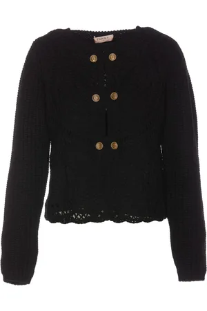Twin-Set Strik, Dame, Sort, S, Uld, Sort Cardigan med Frontknapper