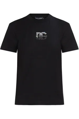 Dolce & Gabbana Top, Dame, Sort, XS, Bomuld, T-shirt med et logo færdiggjort med skinnende krystaller