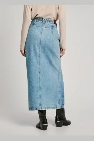 Pepe Jeans Nederdel, Dame, Blå, XS, Denim, Denim Midi Nederdel med Broderi