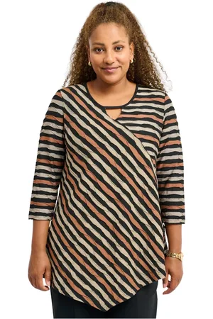 Pont Neuf Bluser & Skjorter, Dame, Brun, 2XL, Uld, Stribet A-Formet Bluse Magrethe