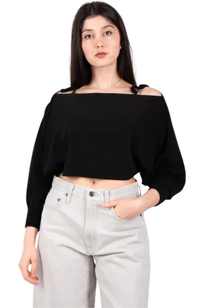 Roberto Collina Top, Dame, Sort, S, Uld, Sort Off-Shoulder Kort Pullover