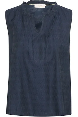 Cream Top, Dame, Blå, L, Ruffle Top Total Eclipse