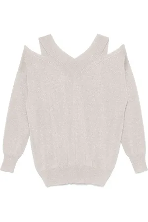 D.EXTERIOR Strik, Dame, Grå, S, Uld, Ecru Striktrøje med Metallic Tråd