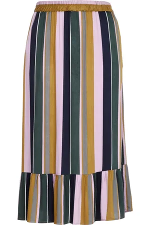 ADIA Nederdel, Dame, Flerfarvet, XS, Uld, Stribet Midi Nederdel Heidi Model