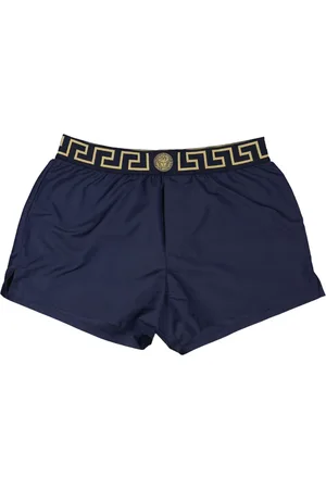 VERSACE Badetøj, Herre, Blå, XL, Uld, Marineblå Badeshorts Greca Mønster
