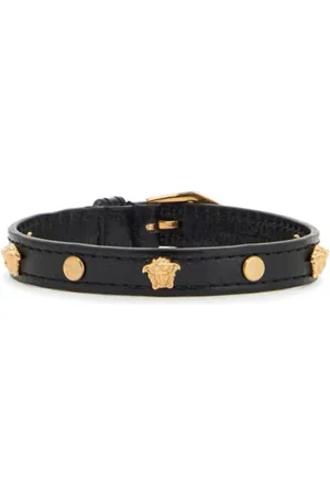 VERSACE Tilbehør, Herre, Sort, ONE SIZE, Uld, Medusa Læderarmbånd med Guldmetal