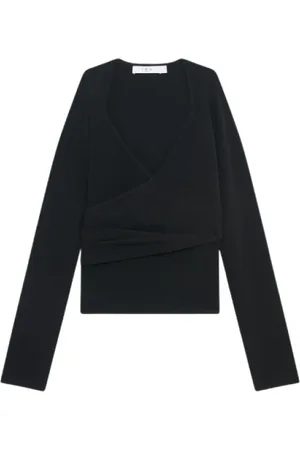 IRO Sweathshirts & Hoodies, Dame, Sort, M, Uld, V-hals Langærmet Jersey med Draperet Detalje