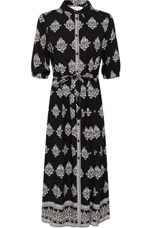 Cream Kjole, Dame, Sort, 3XL, Uld, Sort Damaskmønster Skjortekjole