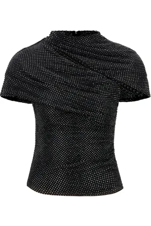 Self-Portrait Bluser & Skjorter, Dame, Sort, L, Rhinestone Mesh Draped Cut-Out Top