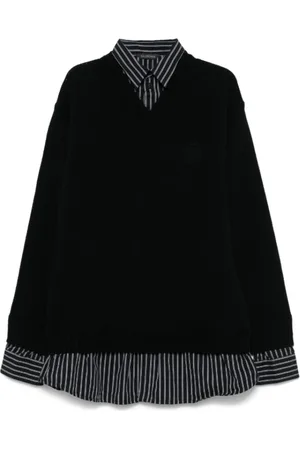 Balenciaga Strik, Dame, Sort, M, Uld, Sort Lagdelt Uldstrik Trøje