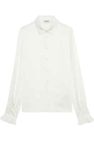 Zadig & Voltaire Bluser & Skjorter, Dame, Hvid, L, Satin, Satin Japansk Skjorte med Broderede Vinger