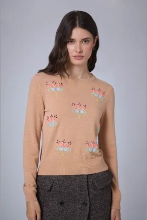 Manoush Strik, Dame, , M, Uld, Blomstret Broderet Langærmet Jersey