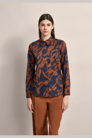Bugatti Bluser & Skjorter, Dame, Flerfarvet, 2XL, Bomuld, Grafisk Print Bluse i Brun og Blå