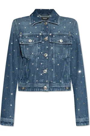 VERSACE Jakke, Dame, Blå, S, Denim, Denimjakke med skinnende applikationer