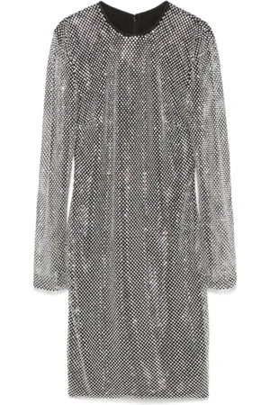 Dolce & Gabbana Kjole, Dame, Grå, XS, Polyester, Krystalpyntet Mini Kjole