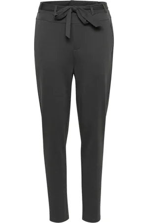 Kaffe Bukser, Dame, Sort, L, Uld, Slim-leg Bæltede Sorte Bukser
