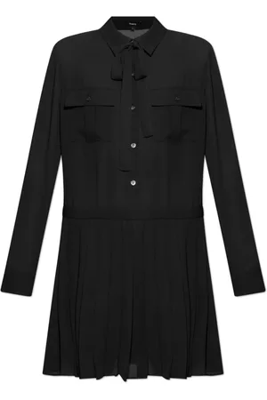 THEORY Kjole, Dame, Sort, XS, Polyester, Kjole med plisseret kant