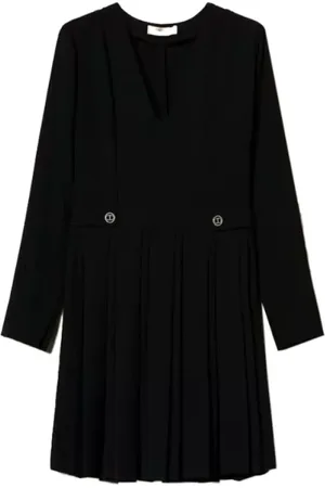 Twin-Set Kjole, Dame, Sort, 2XS, Sort Plisseret Minikjole