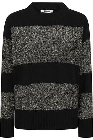 Mauro Grifoni Strik, Herre, Sort, 4XS, Uld, Stribet Bicolor Uldtrøje