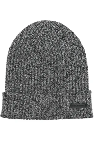 Dolce & Gabbana Tilbehør, unisex, Grå, ONE SIZE, Uld, Sort Ribstrikket Beanie Hat