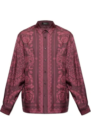 VERSACE Skjorte, Herre, Rød, 2XL, Silkeskjorte med Barocco-print