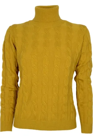 CASHMERE COMPANY Strik, Dame, Gul, XS, Uld, Sennep Cashmere og Uld Flettet Sweater